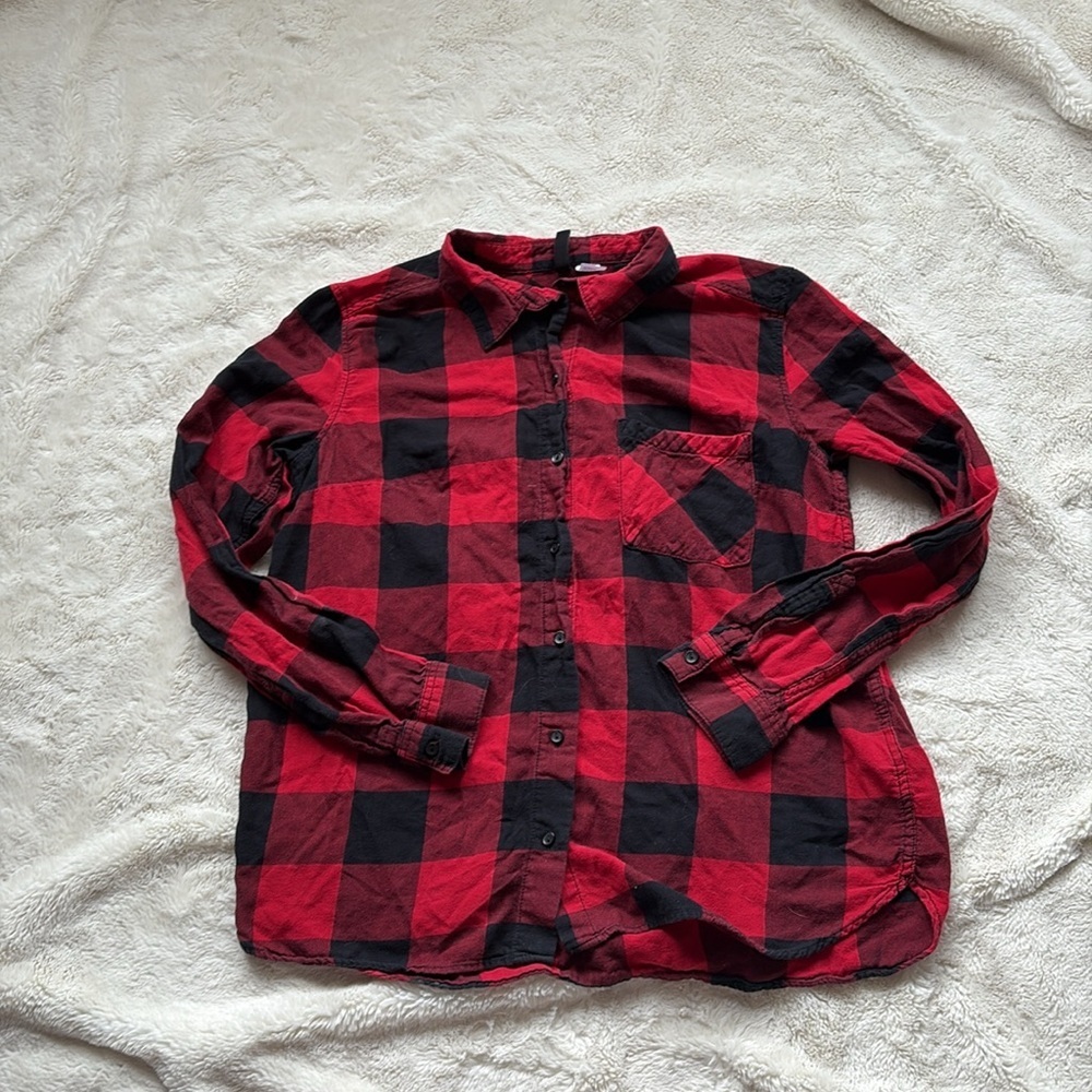Divided Flannel Cotton Red and Black Long Sleeve Plaid Shirt Size 8 - Picture 3 of 7